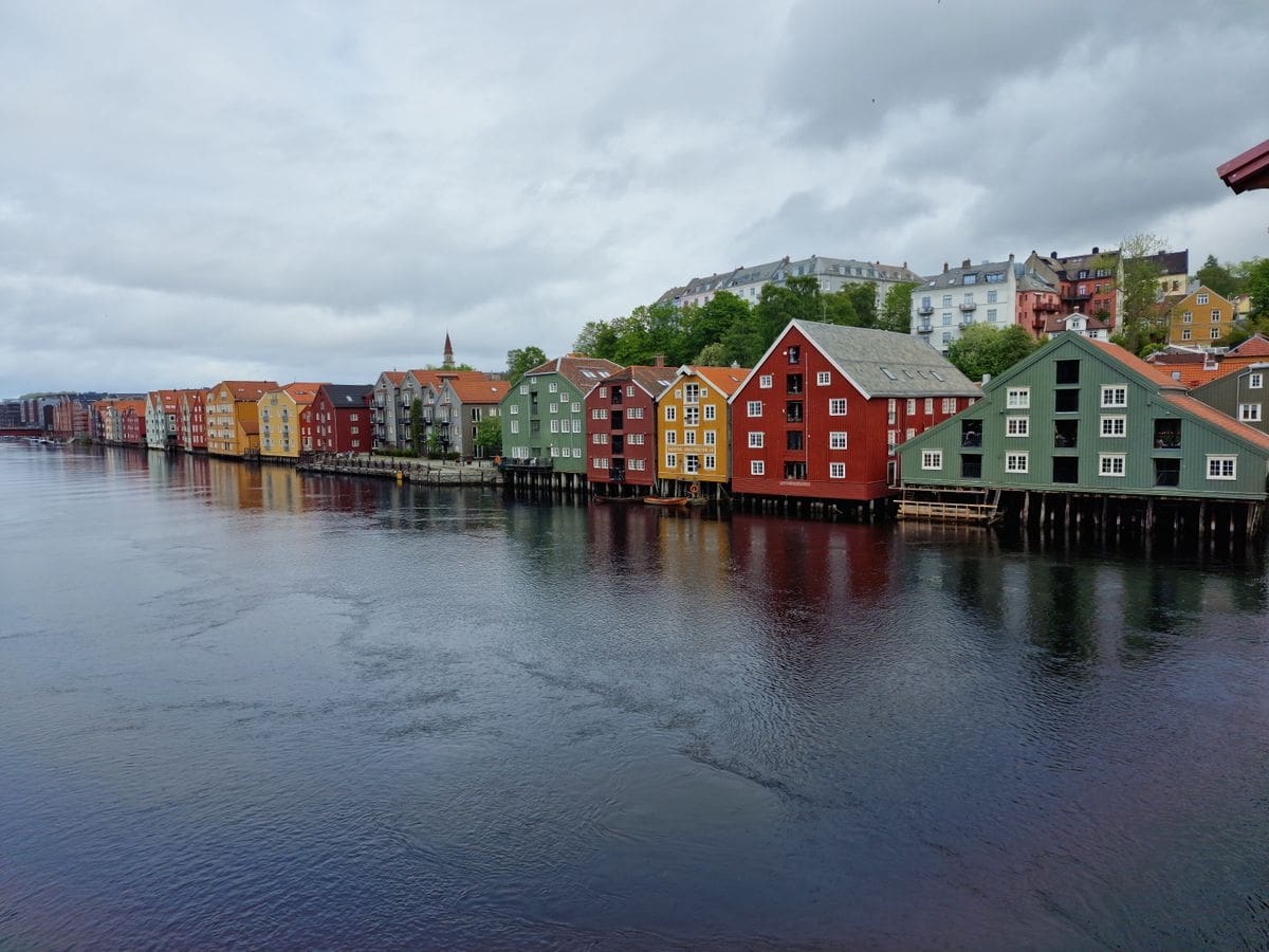 Quiet fjord-side village on a crisp Nordic summer day