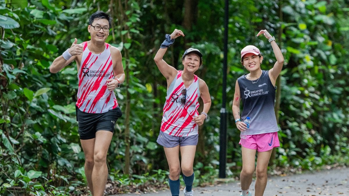 Community run club jogging together at sunrise